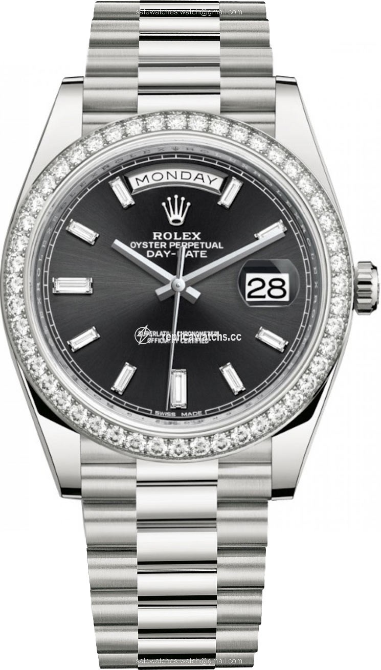 Replica 228349RBR Black Baguette Rolex Day-Date 40mm White Gold Mens Watch Replica 228349RBR Black Baguette Rolex Day-Date 40mm White Gold Mens Watch