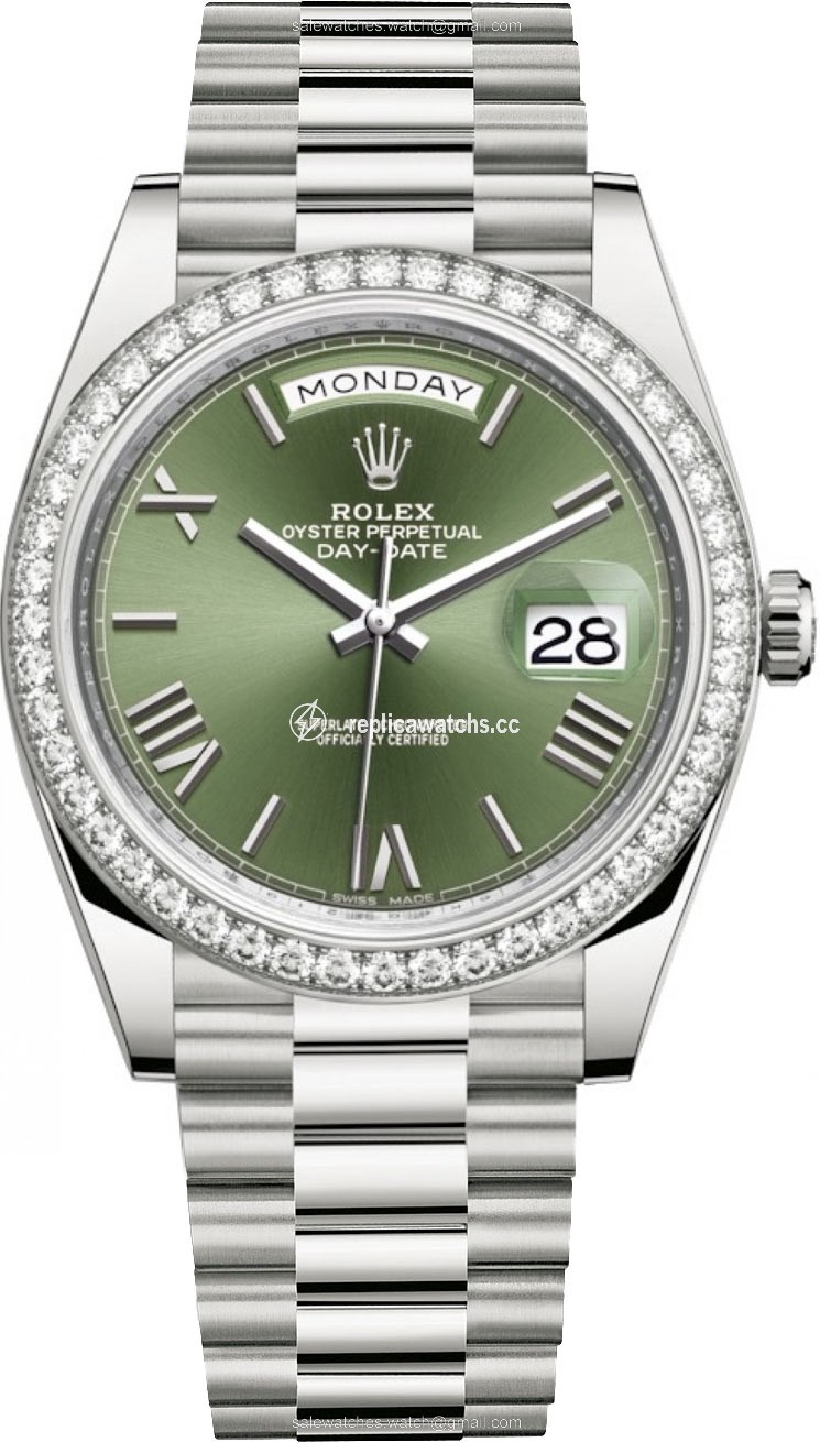 Replica 228349RBR Olive Green Roman Rolex Day-Date 40mm White Gold Mens Watch Replica 228349RBR Olive Green Roman Rolex Day-Date 40mm White Gold Mens Watch