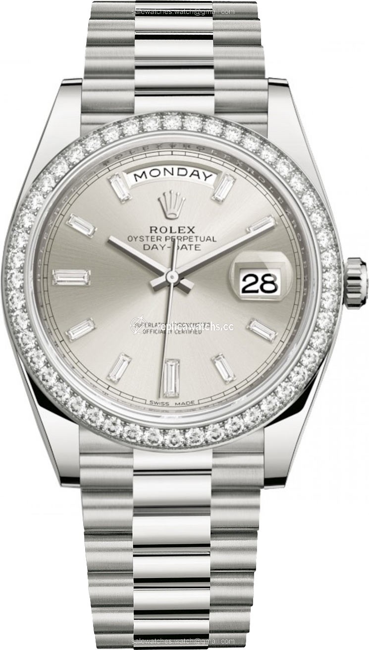Replica 228349RBR Silver Baguette Rolex Day-Date 40mm White Gold Mens Watch Replica 228349RBR Silver Baguette Rolex Day-Date 40mm White Gold Mens Watch