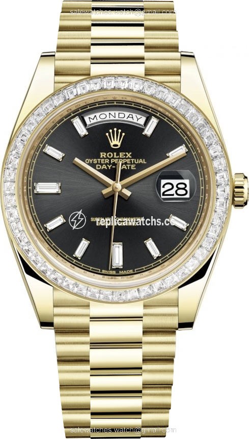 Replica 228398TBR Black Baguette Rolex Day-Date 40mm Yellow Gold Mens Watch Replica 228398TBR Black Baguette Rolex Day-Date 40mm Yellow Gold Mens Watch