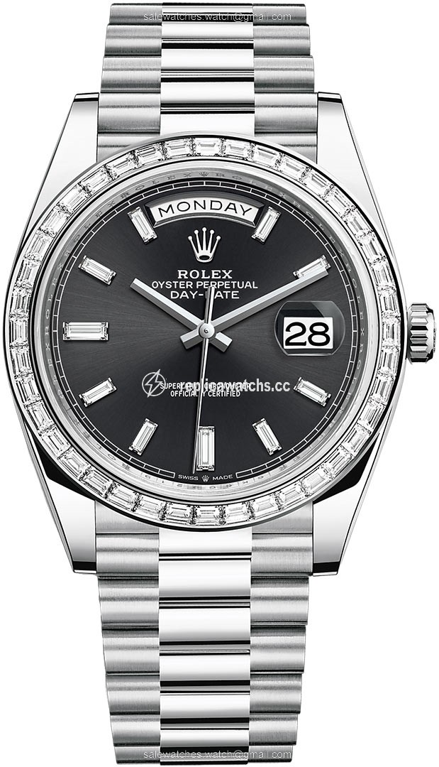 Replica 228396TBR Black Baguette Rolex Day-Date 40mm Platinum Mens Watch Replica 228396TBR Black Baguette Rolex Day-Date 40mm Platinum Mens Watch