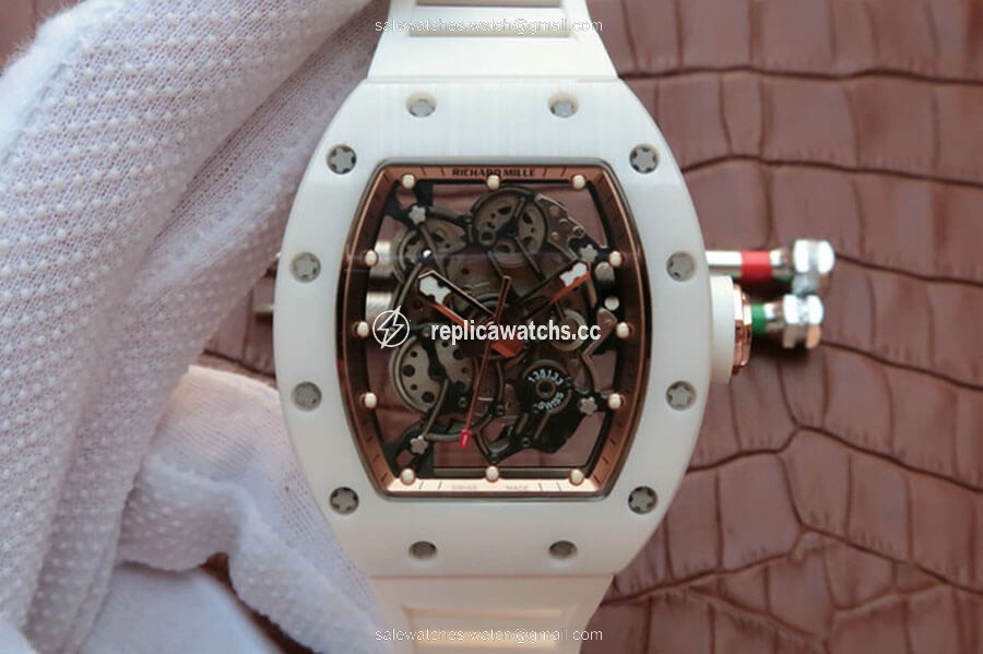 Replica Richard Mille RM055 KV Factory White Ceramic Rubber Strap Replica Richard Mille RM055 KV Factory White Ceramic Rubber Strap