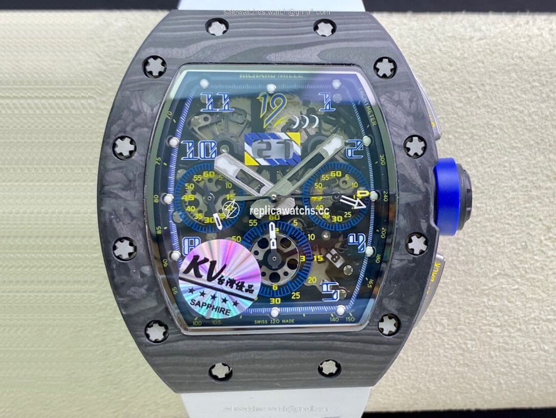 Replica Richard Mille RM011 KV Factory Carbon Fiber White Rubber Strap Replica Richard Mille RM011 KV Factory Carbon Fiber White Rubber Strap
