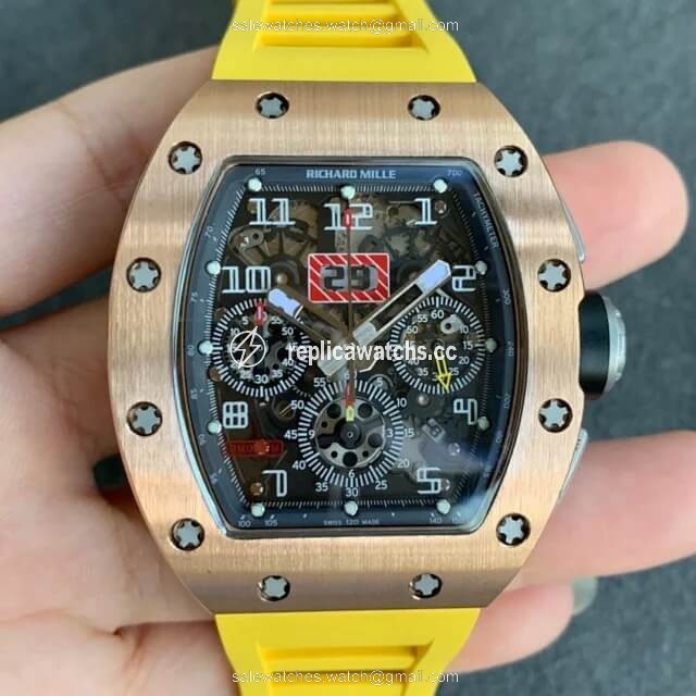 Replica Richard Mille RM011 KV Factory Titanium Yellow Rubber Strap Replica Richard Mille RM011 KV Factory Titanium Yellow Rubber Strap