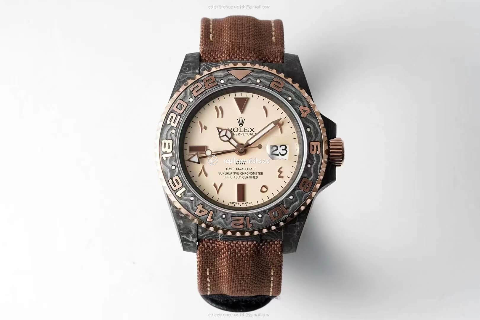 Replica Rolex GMT-MASTER II Diw Carbon Fiber Brown Fabric Strap Replica Rolex GMT-MASTER II Diw Carbon Fiber Brown Fabric Strap