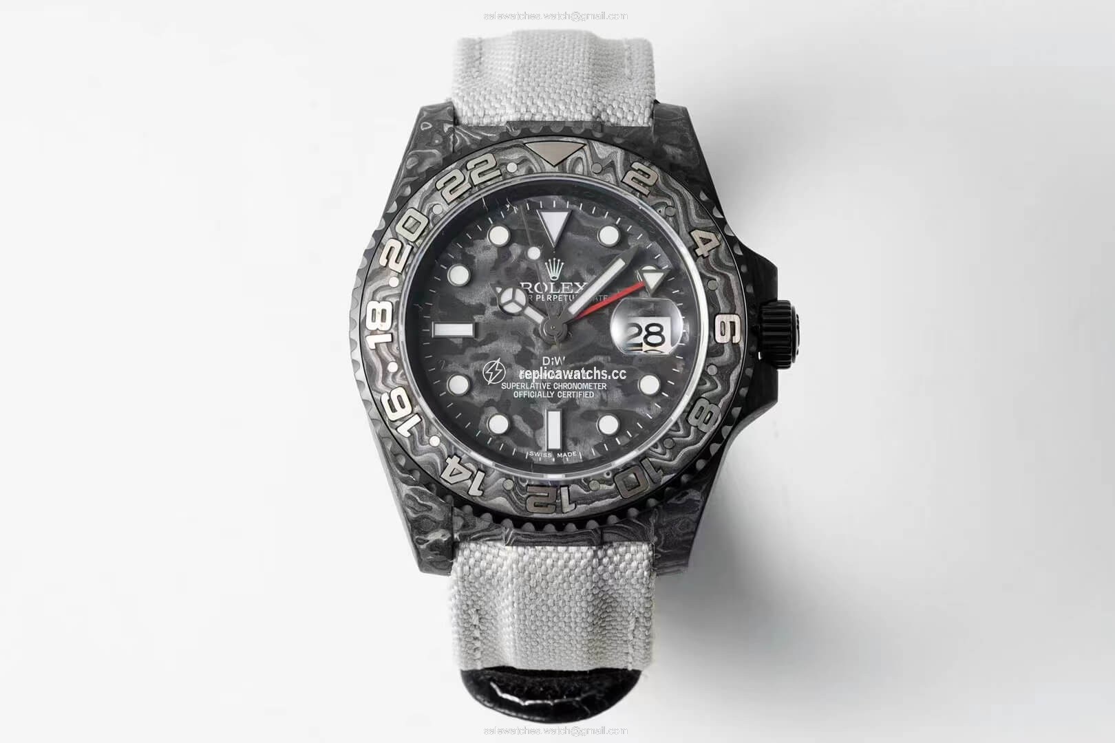 Replica Rolex GMT-MASTER II Diw Carbon Fiber Dial Fabric Strap Replica Rolex GMT-MASTER II Diw Carbon Fiber Dial Fabric Strap