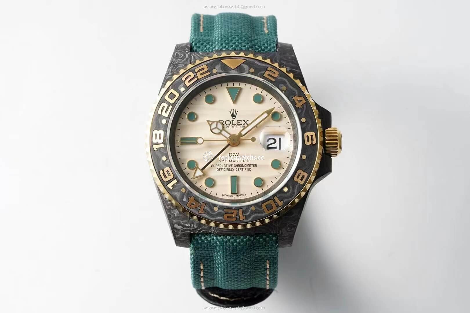 Replica Rolex GMT-MASTER II Diw Carbon Fiber Case Green Fabric Strap Replica Rolex GMT-MASTER II Diw Carbon Fiber Case Green Fabric Strap