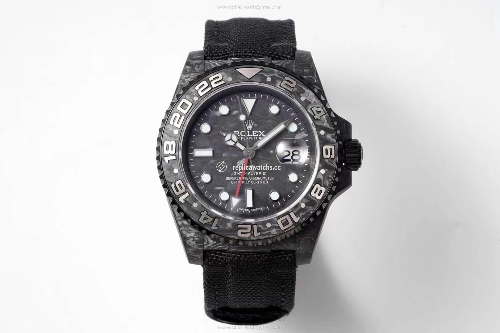 Replica Rolex GMT-MASTER II Diw Carbon Fiber Black Fabric Strap Replica Rolex GMT-MASTER II Diw Carbon Fiber Black Fabric Strap