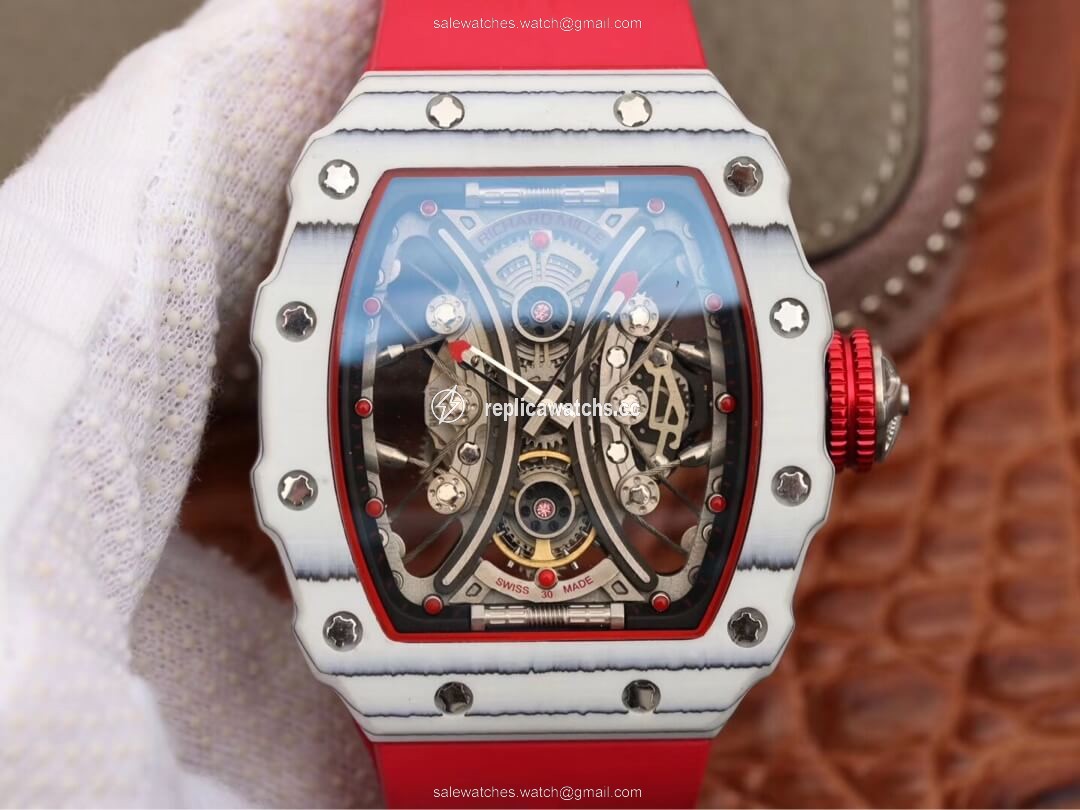 Replica Richard Mille RM53-01 KV Factory White TPT Carbon Fiber Red Strap Replica Richard Mille RM53-01 KV Factory White TPT Carbon Fiber Red Strap