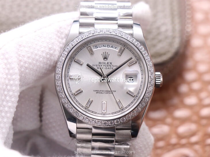 Replica Rolex Day-Date M228349RBR-0001 EW Factory Diamond Silver Dial Replica Rolex Day-Date M228349RBR-0001 EW Factory Diamond Silver Dial