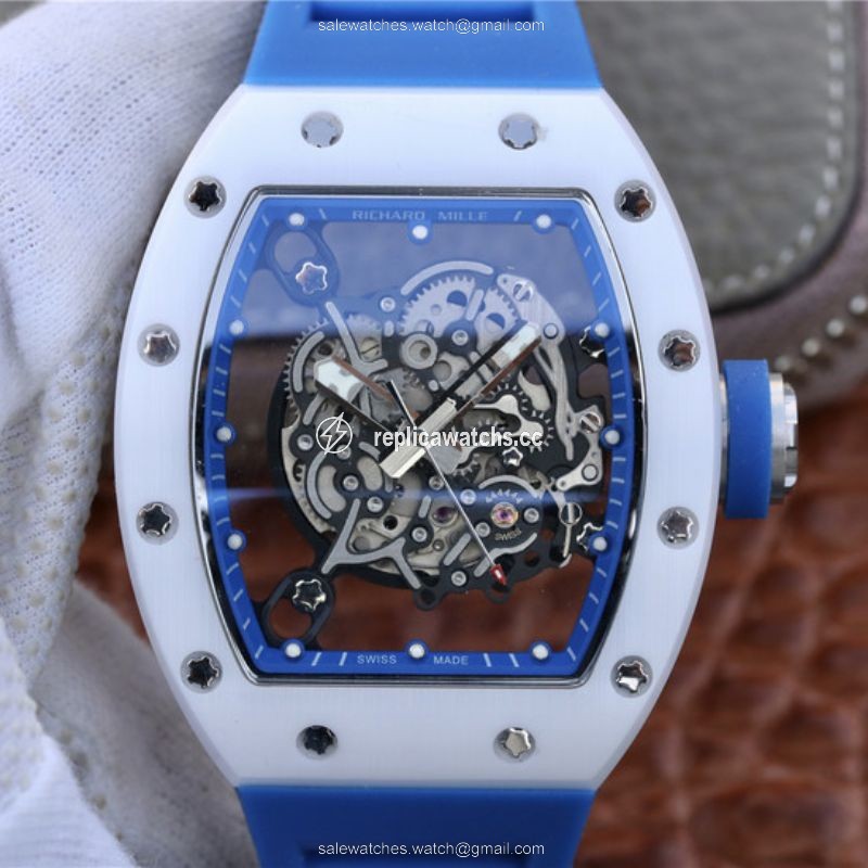Replica Richard Mille RM055 KV Factory White Ceramic Blue Hollow Dial Replica Richard Mille RM055 KV Factory White Ceramic Blue Hollow Dial