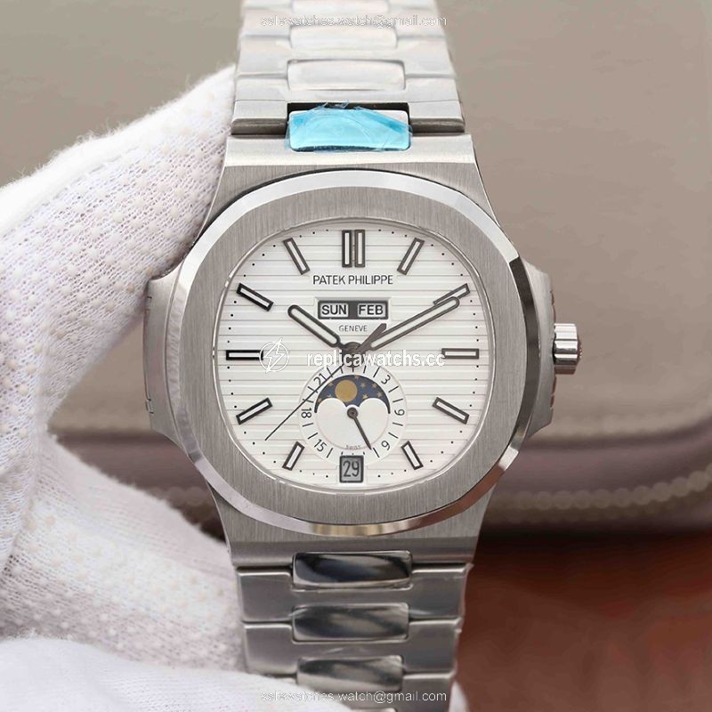 Replica Patek Philippe Nautilus Annual Calendar Moonphase 5726/1A-010 KM Factory White Dial Replica Patek Philippe Nautilus Annual Calendar Moonphase 5726/1A-010 KM Factory White Dial