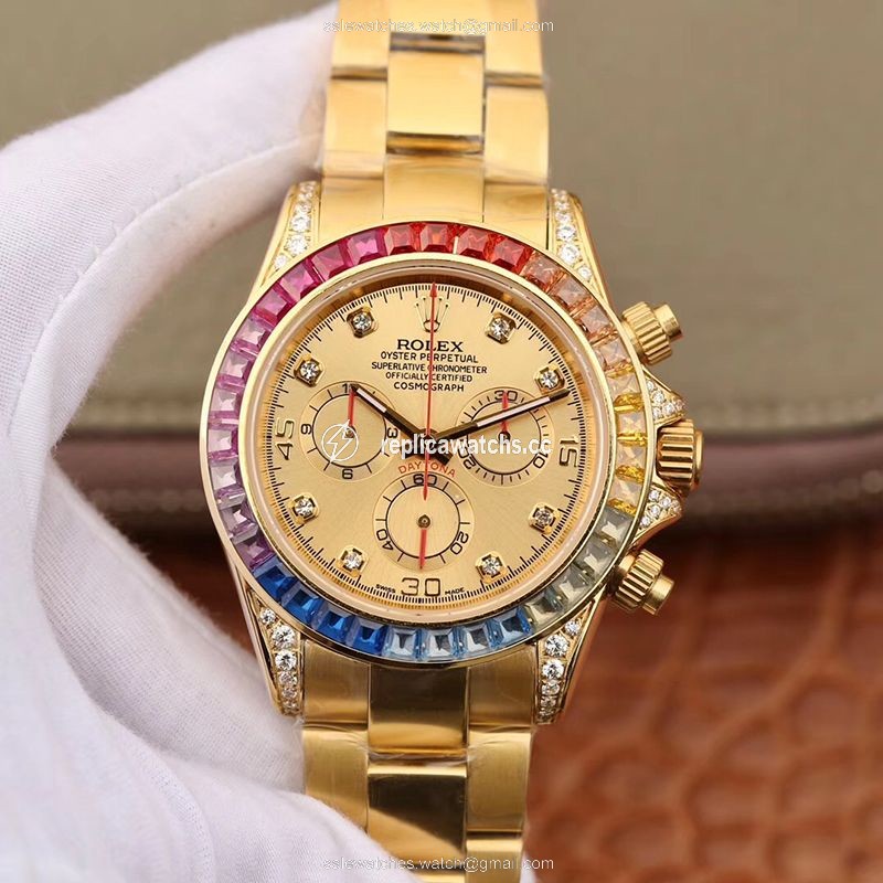 Replica Rolex Daytona Cosmograph Rainbow 116598RBOW BL Factory Gold Dial Replica Rolex Daytona Cosmograph Rainbow 116598RBOW BL Factory Gold Dial