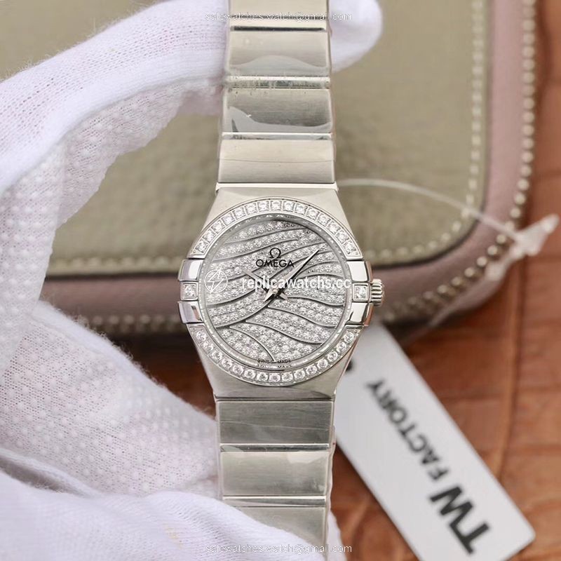 Replica Omega Constellation Quartz Ladies 27mm TW Factory White Gold Diamond Dial Replica Omega Constellation Quartz Ladies 27mm TW Factory White Gold Diamond Dial