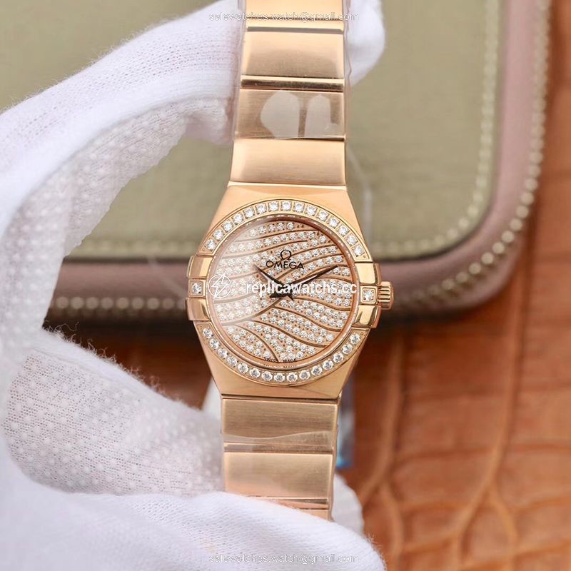 Replica Omega Constellation Ladies 27mm TW Factory 18K Rose Gold Textured Diamond Dial Replica Omega Constellation Ladies 27mm TW Factory 18K Rose Gold Textured Diamond Dial