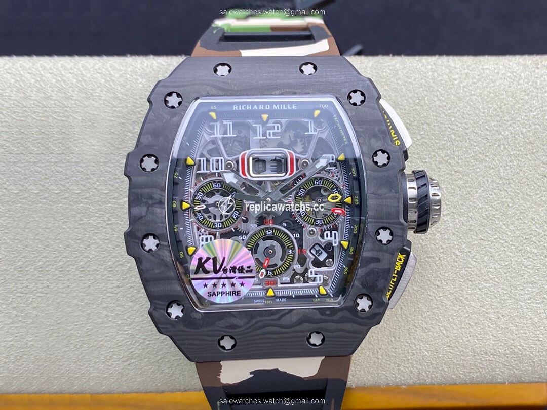 Replica Richard Mille RM-011 KV Factory V2 Carbon Fiber Camo Rubber Strap Replica Richard Mille RM-011 KV Factory V2 Carbon Fiber Camo Rubber Strap