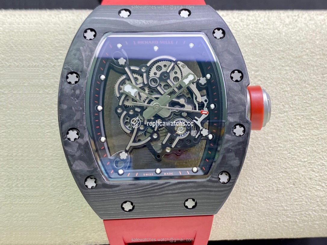 Replica Richard Mille RM055 KV Factory V2 Carbon Fiber Red Strap Replica Richard Mille RM055 KV Factory V2 Carbon Fiber Red Strap