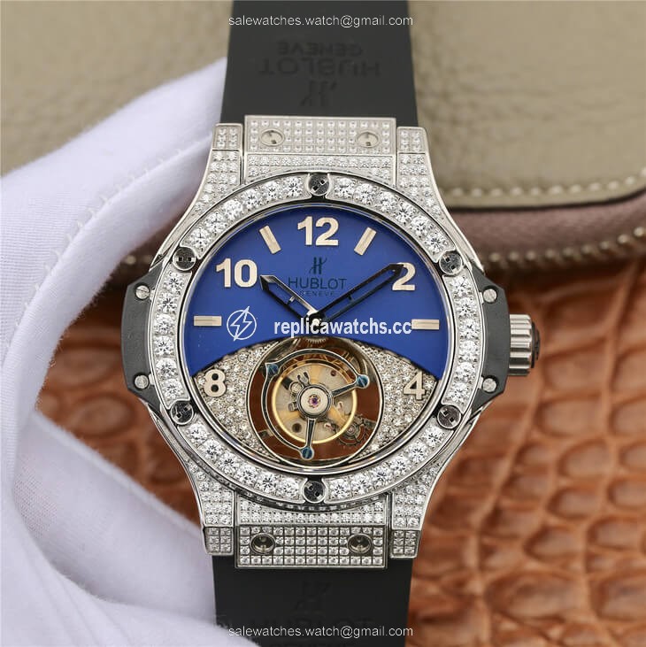 Replica Hublot Big Bang Tourbillon Stainless Steel Diamond Blue Dial Replica Hublot Big Bang Tourbillon Stainless Steel Diamond Blue Dial