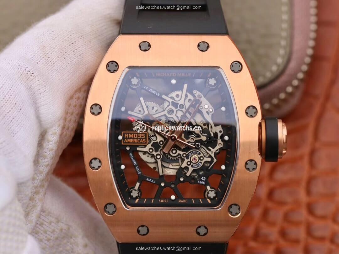 Replica Richard Mille RM035 Americas KV Factory Rose Gold Black Strap Replica Richard Mille RM035 Americas KV Factory Rose Gold Black Strap