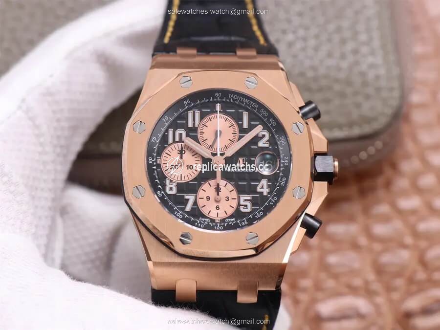 Replica Audemars Piguet Royal Oak Offshore 26470OR JF Factory Rose Gold Black Dial Replica Audemars Piguet Royal Oak Offshore 26470OR JF Factory Rose Gold Black Dial