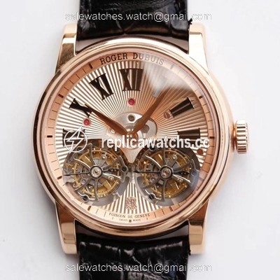 Replica Roger Dubuis Hommage RDDBHO0562 Double Flying tourbillon JB Factory Rose Gold Dial Replica Roger Dubuis Hommage RDDBHO0562 Double Flying tourbillon JB Factory Rose Gold Dial