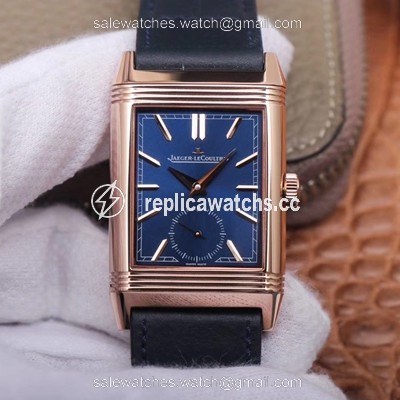 Replica Jaeger LeCoultre Reverso Tribute Double-sided Double Time Zone Flip MG Factory Rose Gold Blue Dial Replica Jaeger LeCoultre Reverso Tribute Double-sided Double Time Zone Flip MG Factory Rose Gold Blue Dial