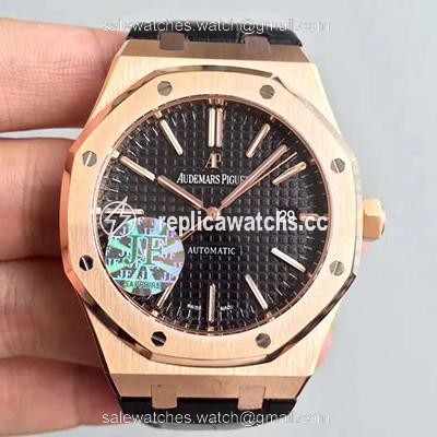 Replica Audemars Piguet Royal Oak 15400 JF Factory Leather Strap Black Dial Replica Audemars Piguet Royal Oak 15400 JF Factory Leather Strap Black Dial