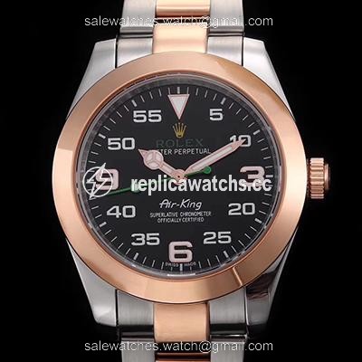 Replica Rolex Air-King 116900 Rose Gold JF Factory Black Dial Replica Rolex Air-King 116900 Rose Gold JF Factory Black Dial