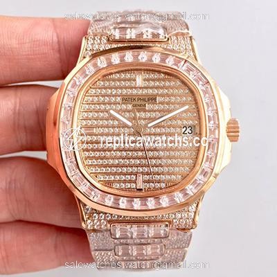 Replica Patek Philippe Nautilus Jumbo 5719/1G-001 Rose Gold Diamonds Dial Replica Patek Philippe Nautilus Jumbo 5719/1G-001 Rose Gold Diamonds Dial