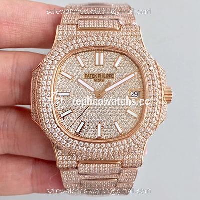 Replica Patek Philippe Nautilus Jumbo 5719/10G-010 Rose Gold Full Diamond Dial Replica Patek Philippe Nautilus Jumbo 5719/10G-010 Rose Gold Full Diamond Dial