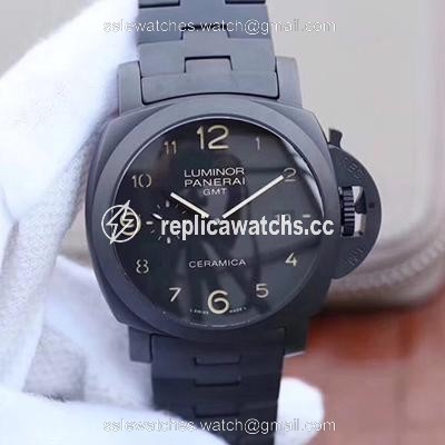 Replica Panerai Tuttonero Luminor 1950 3 Days GMT PAM438 VS Factory Black Dial Replica Panerai Tuttonero Luminor 1950 3 Days GMT PAM438 VS Factory Black Dial