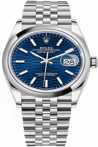 Replica 126200 Bright Blue Fluted Jubilee Rolex Datejust 36mm Stainless Steel Midsize Watch