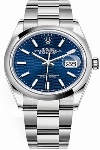 Replica 126200 Bright Blue Fluted Oyster Rolex Datejust 36mm Stainless Steel Midsize Watch