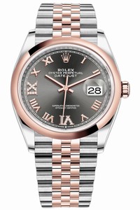 Replica 126201 Dark Rhodium VI IX Roman Jubilee Rolex Datejust 36mm Stainless Steel and Rose Gold Ladies Watch