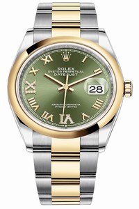 Replica 126203 Olive Green VI IX Roman Oyster Rolex Datejust 36mm Stainless Steel and Yellow Gold Ladies Watch