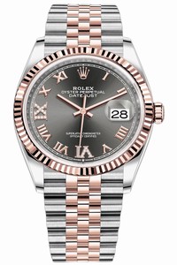 Replica 126231 Dark Rhodium VI IX Roman Jubilee Rolex Datejust 36mm Stainless Steel and Rose Gold Ladies Watch
