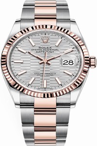 Replica 126231 Silver Fluted Oyster Rolex Datejust 36mm Stainless Steel and Rose Gold Ladies Watch