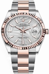 Replica 126231 Silver Palm Oyster Rolex Datejust 36mm Stainless Steel and Rose Gold Ladies Watch