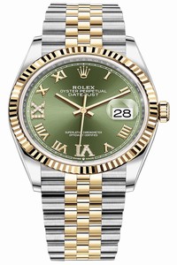 Replica 126233 Olive Green VI IX Roman Jubilee Rolex Datejust 36mm Stainless Steel and Yellow Gold Ladies Watch