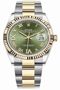 Replica 126233 Olive Green VI IX Roman Oyster Rolex Datejust 36mm Stainless Steel and Yellow Gold Ladies Watch