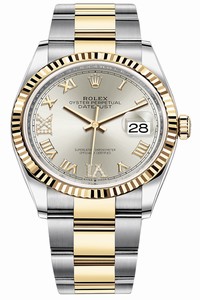Replica 126233 Silver VI IX Roman Oyster Rolex Datejust 36mm Stainless Steel and Yellow Gold Ladies Watch