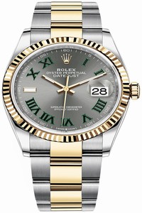 Replica 126233 Slate Roman Oyster Wimbledon Rolex Datejust 36mm Stainless Steel and Yellow Gold Ladies Watch
