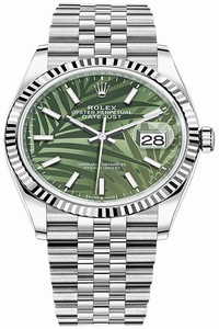 Replica 126234 Olive Green Palm Jubilee Rolex Datejust 36mm Stainless Steel Midsize Watch
