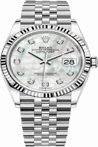 Replica 126234 White MOP Diamond Jubilee Rolex Datejust 36mm Stainless Steel Midsize Watch