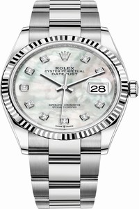 Replica 126234 White MOP Diamond Oyster Rolex Datejust 36mm Stainless Steel Midsize Watch
