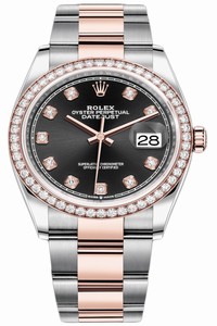 Replica 126281RBR Black Diamond Oyster Rolex Datejust 36mm Stainless Steel and Rose Gold Ladies Watch