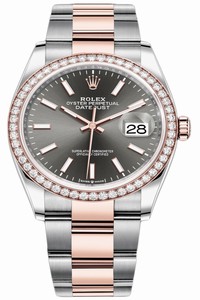 Replica 126281RBR Dark Rhodium Index Oyster Rolex Datejust 36mm Stainless Steel and Rose Gold Ladies Watch