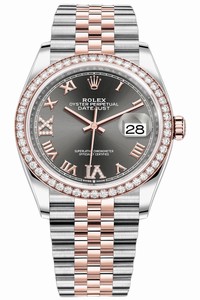 Replica 126281RBR Dark Rhodium VI IX Roman Jubilee Rolex Datejust 36mm Stainless Steel and Rose Gold Ladies Watch