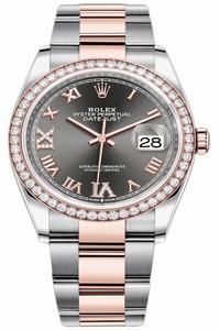 Replica 126281RBR Dark Rhodium VI IX Roman Oyster Rolex Datejust 36mm Stainless Steel and Rose Gold Ladies Watch