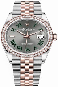 Replica 126281RBR Slate Roman Jubilee Wimbledon Rolex Datejust 36mm Stainless Steel and Rose Gold Ladies Watch